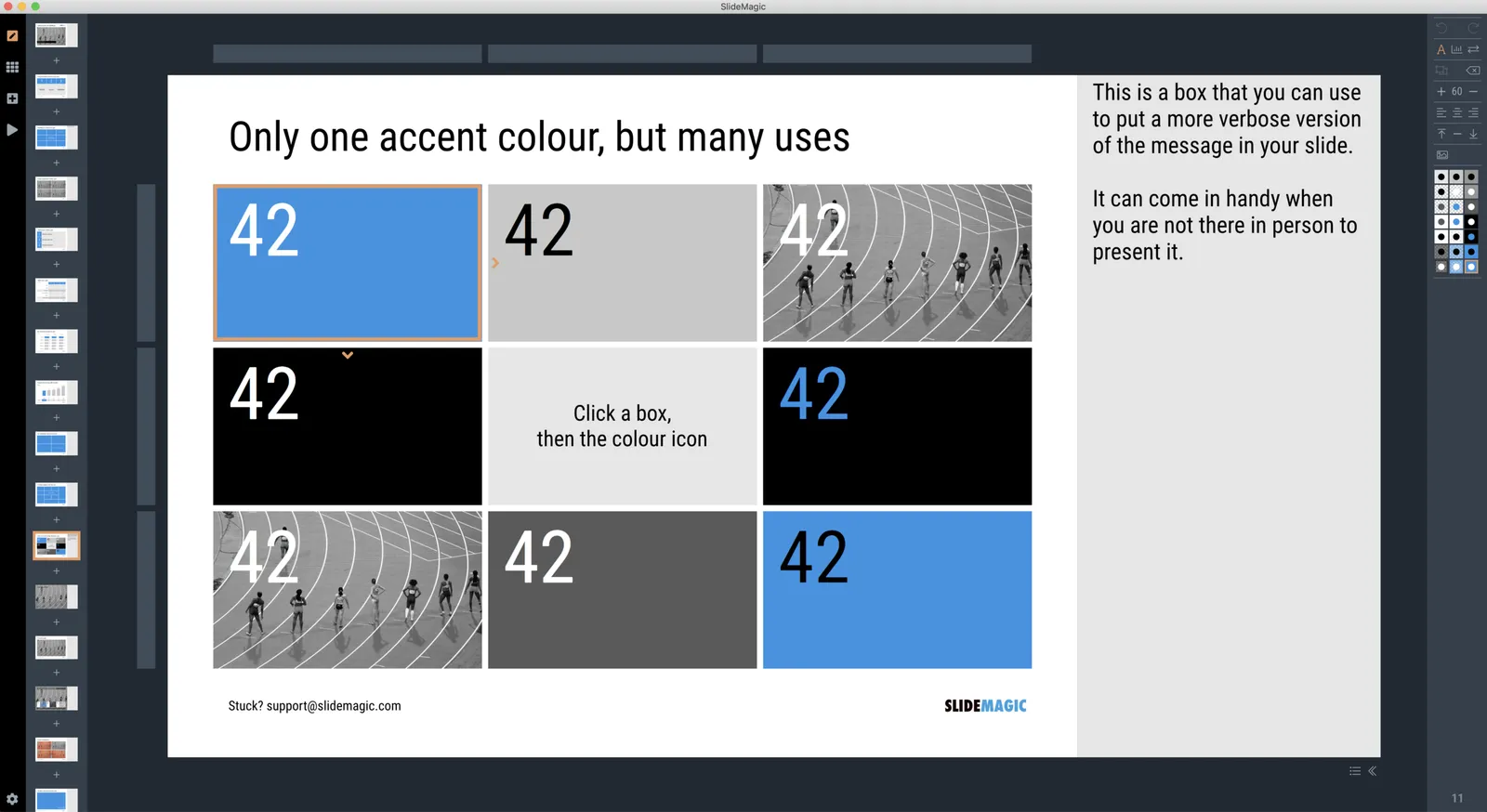  The SlideMagic presentation software has an explanation panel that you can slide in and out. 