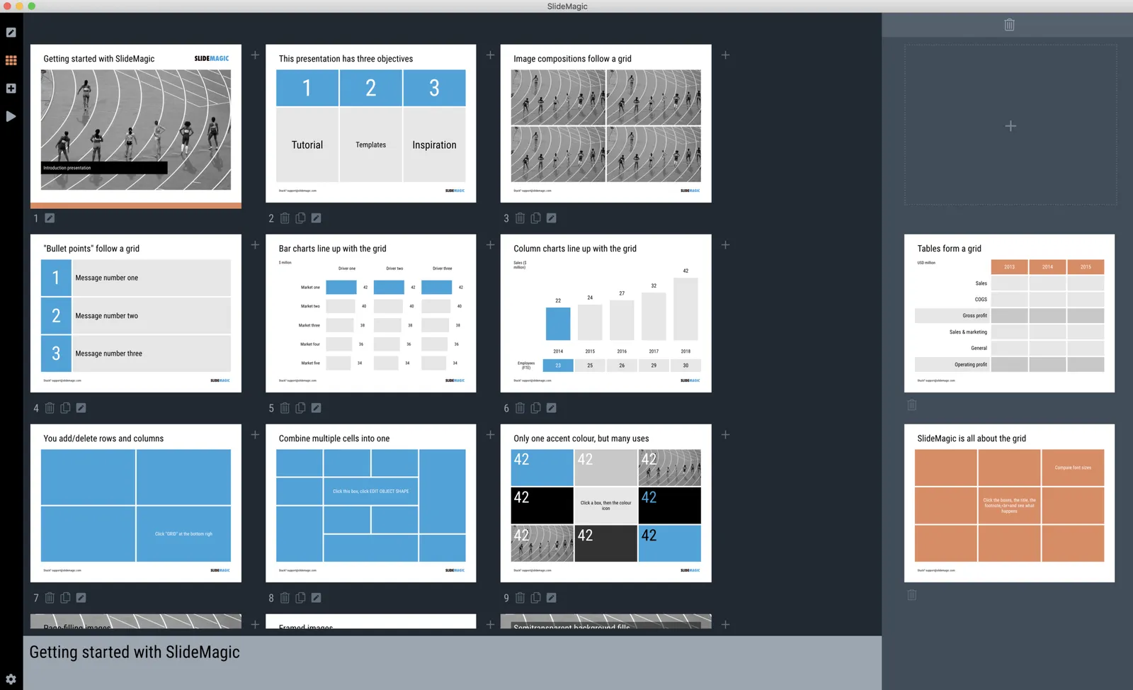 Slides on the clipboard are in the template bank are presented in the opposite colour so you can differentiate easily between the slides that are already in your presentation, and the ones you could add.