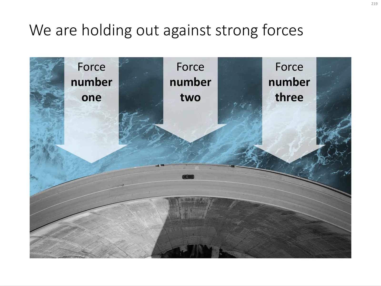 A PowerPoint slide template featuring a dam