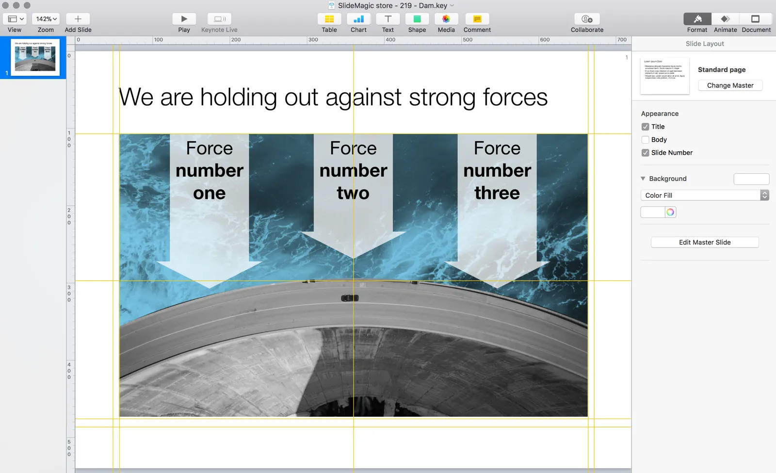 Slides in Keynote look the same except for the font