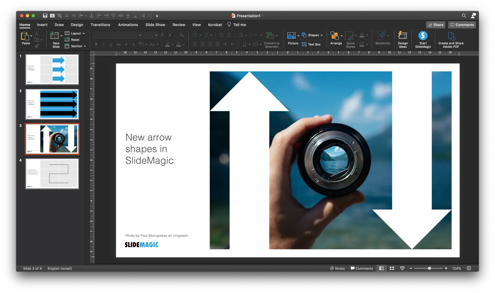 SlideMagic arrows are converted to fully editable PowerPoint arrow shapes when converting (pro feature)