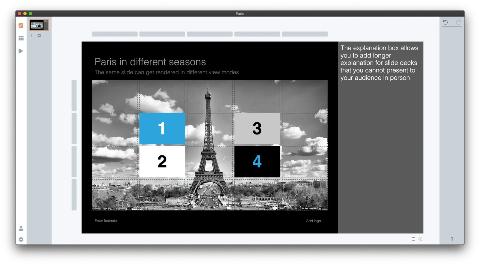 Dark background, with the slide-out panel