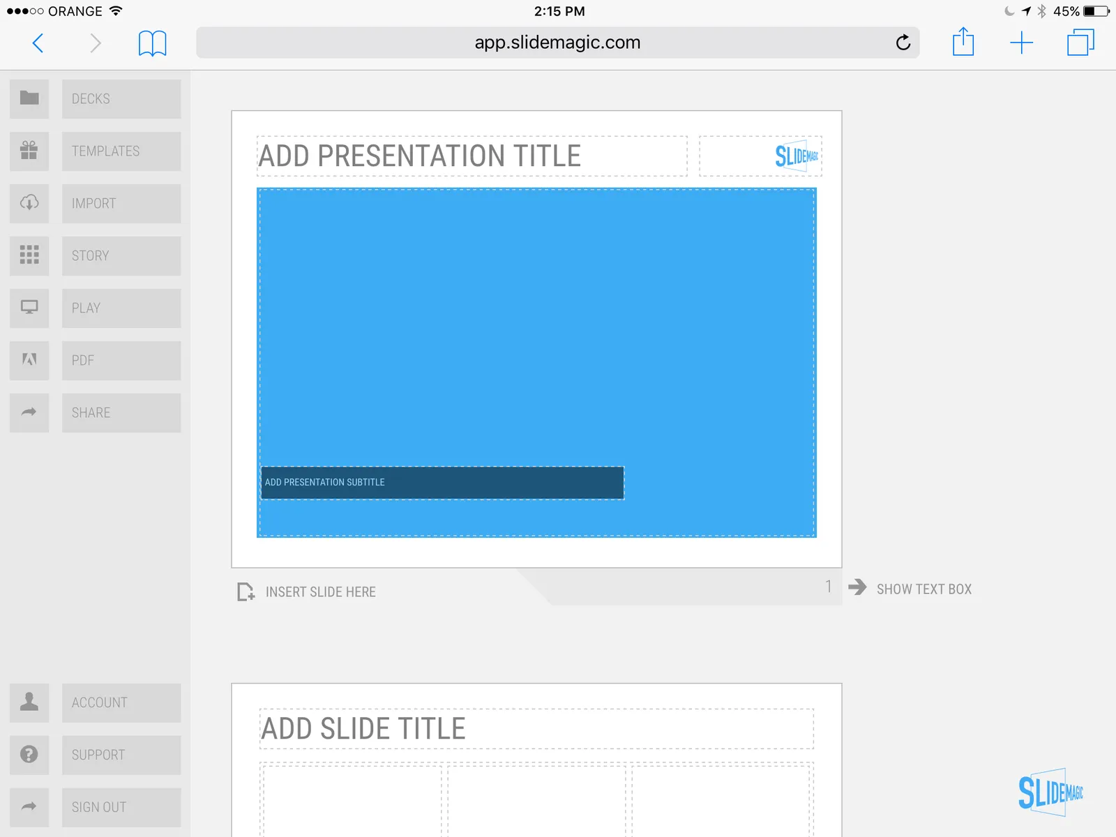 Screen shot of SlideMagic on my iPad Mini 2