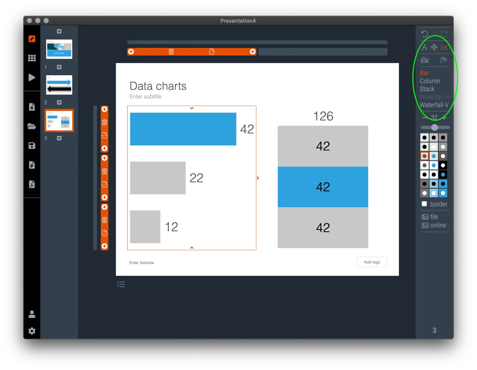  Data charts come as bar, column, stack, or… 