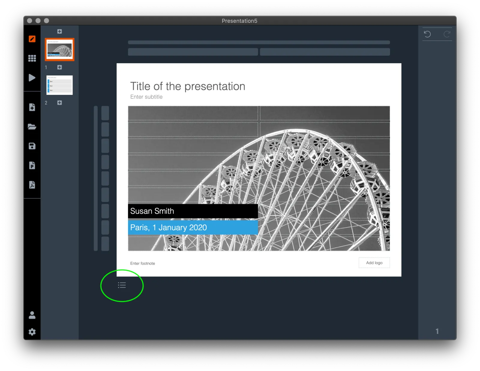  Click the icon at the bottom of the slide to go to the speaker note edit scree 