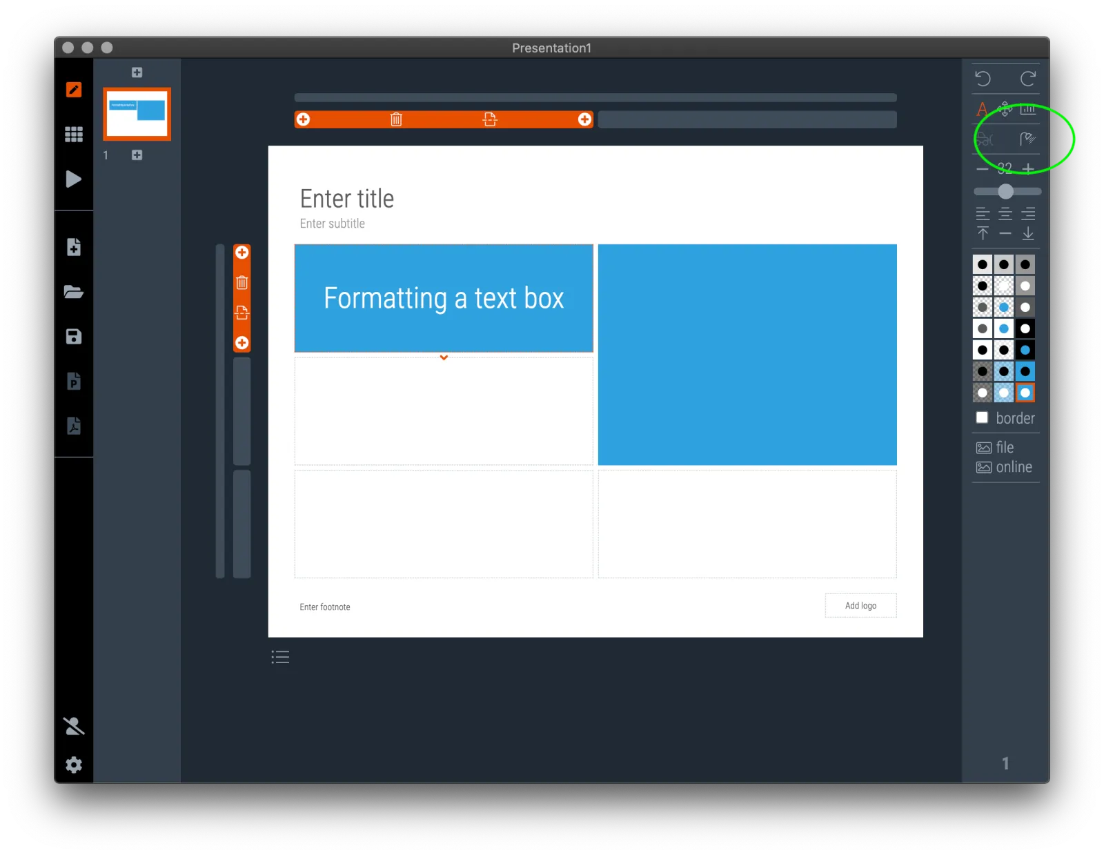  Click the “shower” icon to remove the formatting and text content of a box 