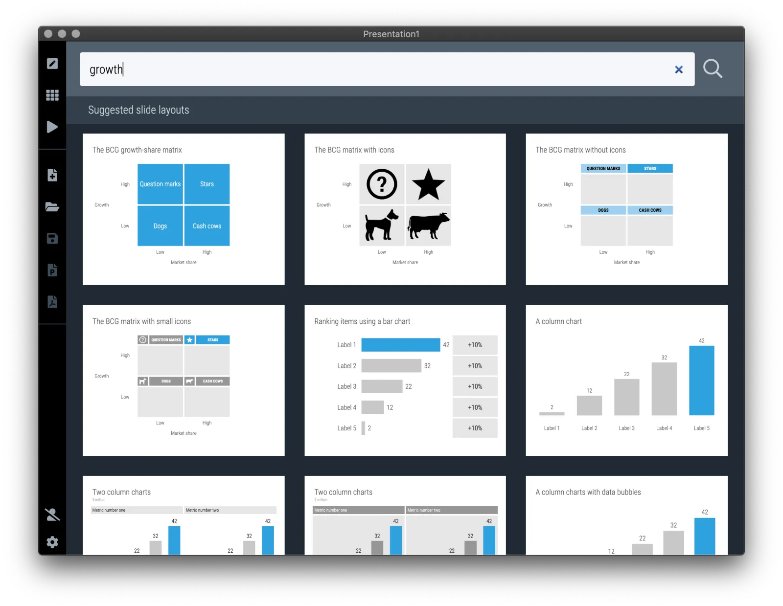  Enter a keyword to search the thousands of slides in SlideMagic’s template bank 