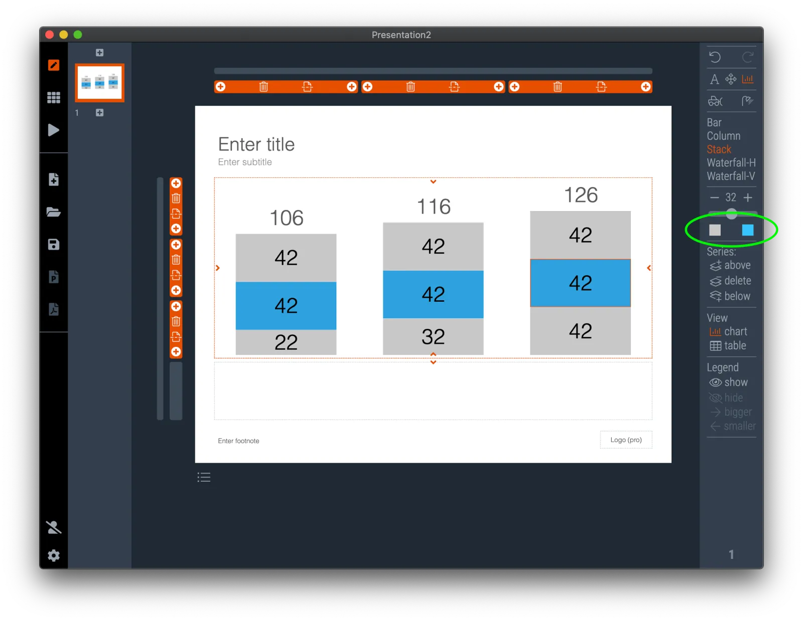  …or set an accent colour to a data range in case of a stack chart 