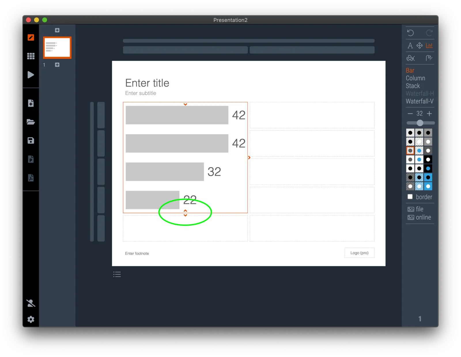  To add a bar at the bottom of a bar chart, expand by grid box by clicking the down arrow 