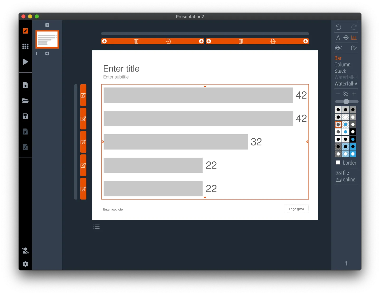  Note that in this layout, the 2 columns have no visual effect on the slide. 