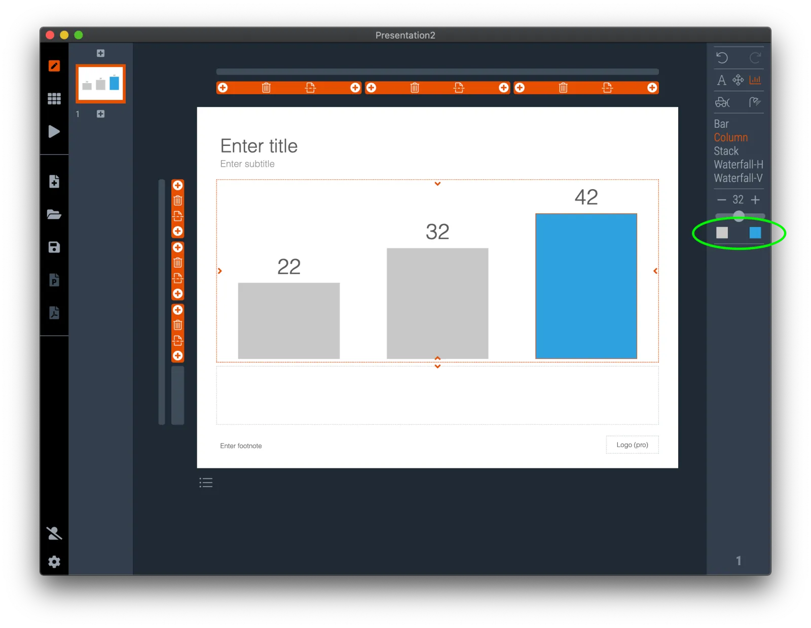  With a bar/column selected, you can apply an accent colour to a data point… 
